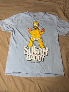The Simpsons "Sugar Daddy" Homer Graphic Tee  Universal Studios Light Blue Sz L
